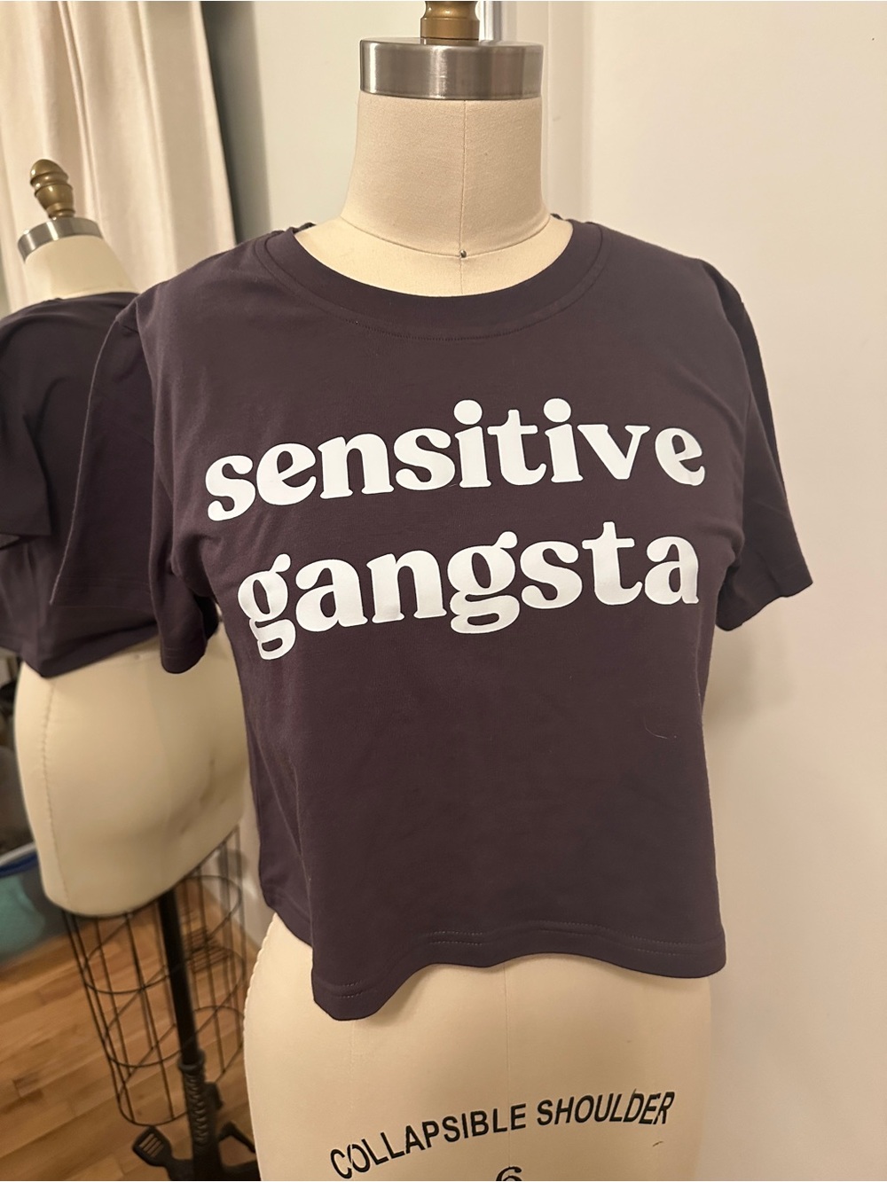 Sensitive Gangsta Graphic Crop Tee - Black